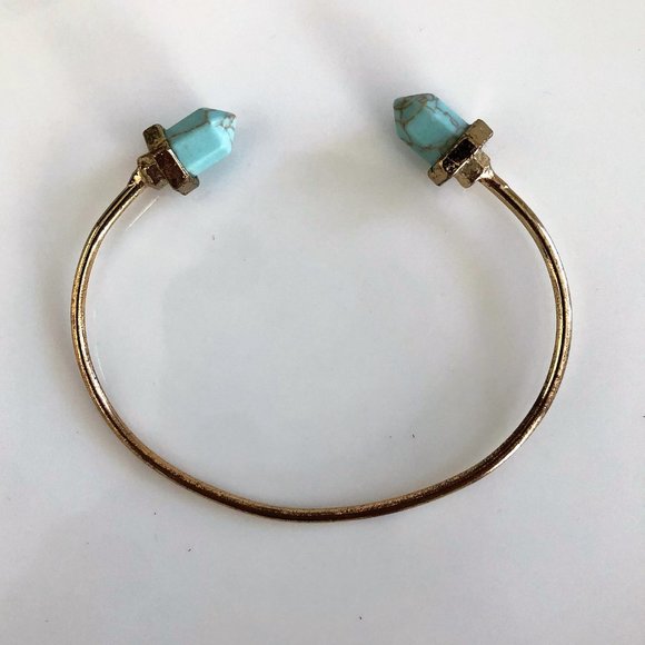 Turquoise Crystal Detail Geometric Cuff Bracelet - Picture 3 of 4